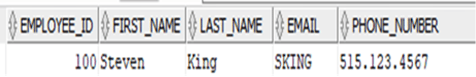 Example of a record in a table