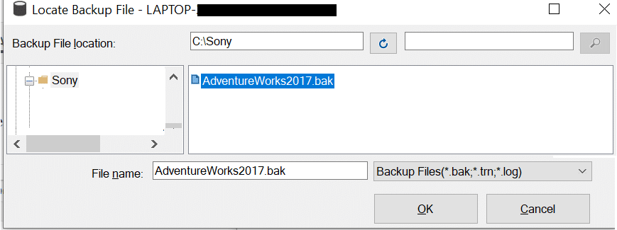 Locate Backup File