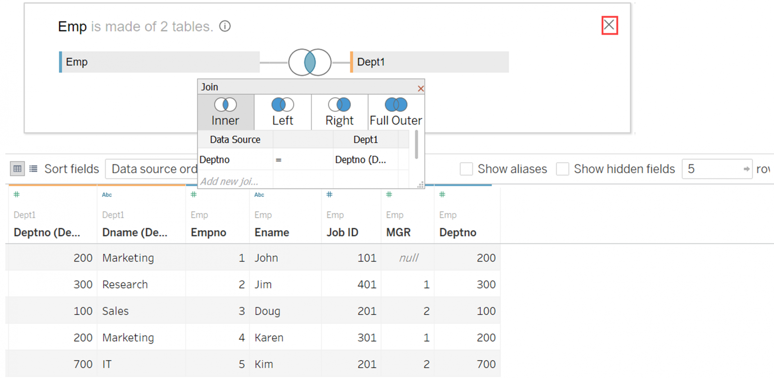 Join between two tables, tableau relationships vs joins