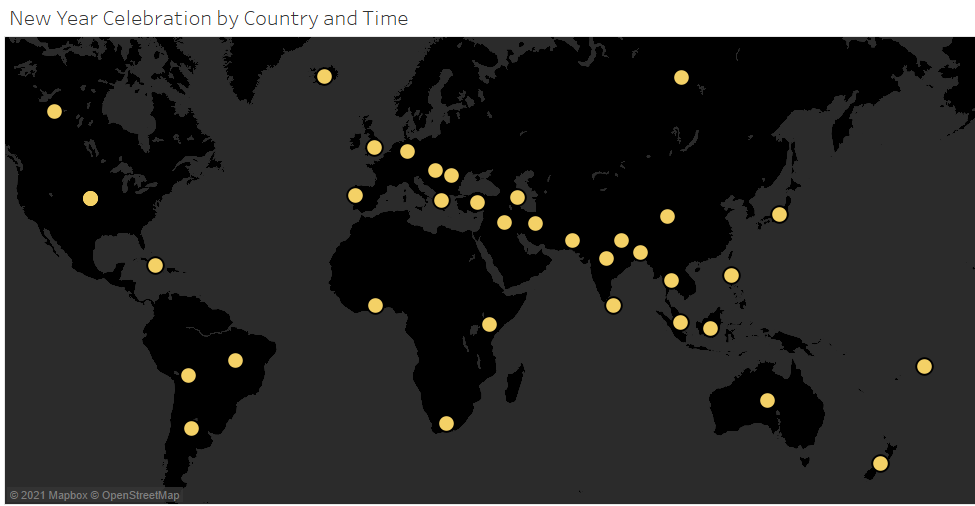 Map displaying Countries with New Year celebration times