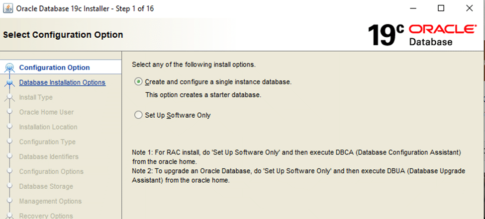 Select Configuration Option