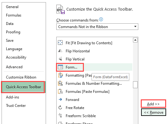 Adding form control in Excel
