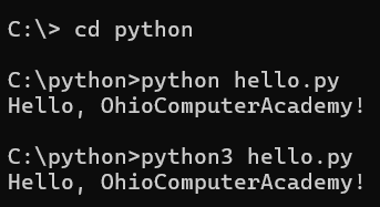 executing the first python program in command prompt.