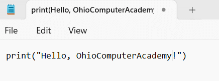 Writing Python code in the text file.