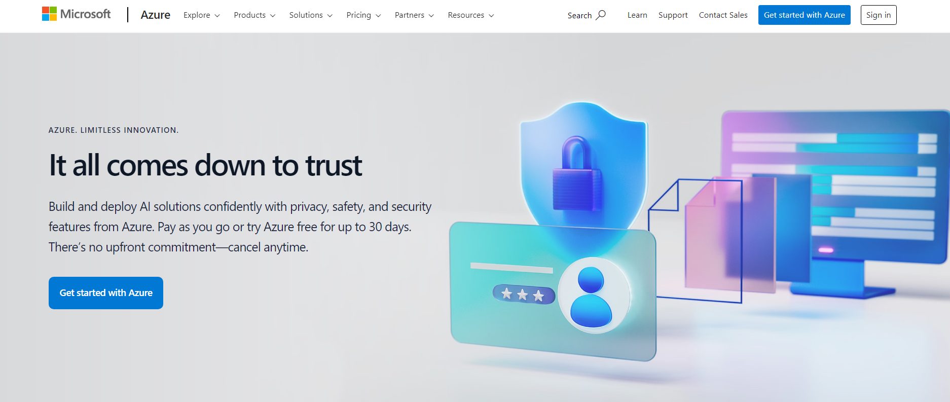 Visit Azure home page to create an account.